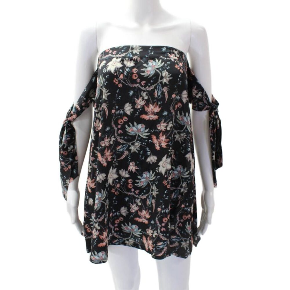 Adriana Degreas Womens Silk Tie Sleeve Floral Shift Dress Black Size S